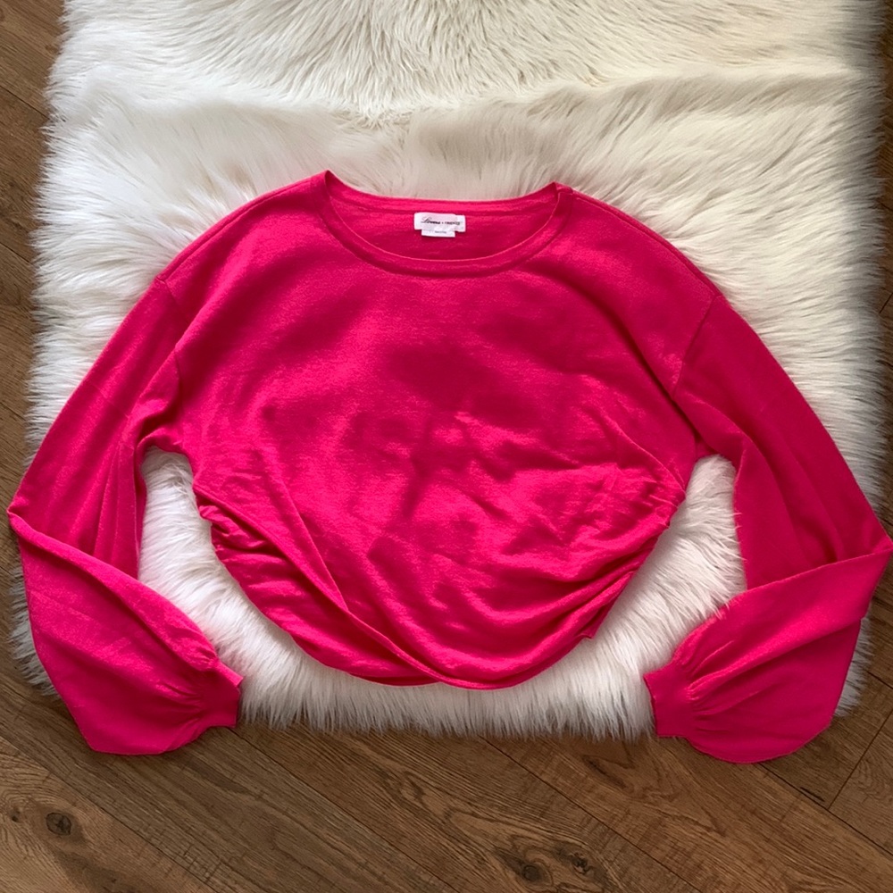 Lovers + Friends Pink Cropped Sweater Balloon Sleeves Womens Large
